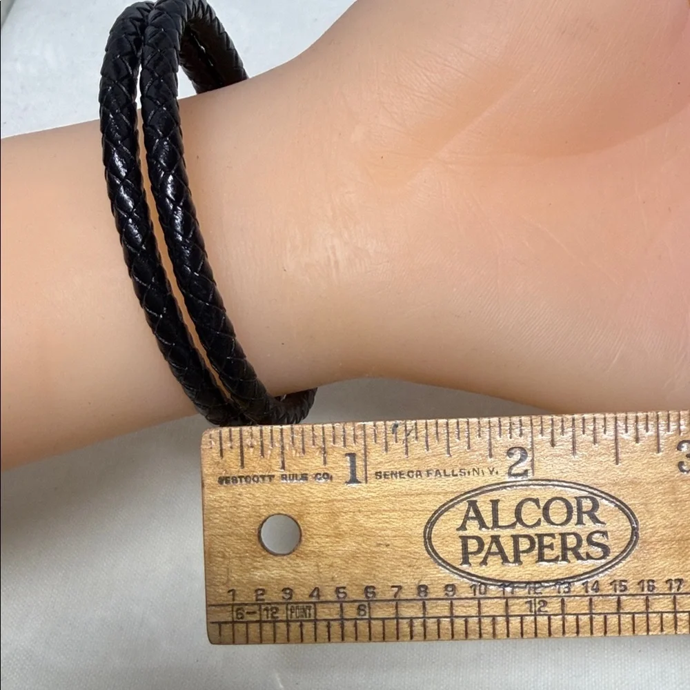 Stainless Steel/Leather Double Strand Tiger Head Bracelet